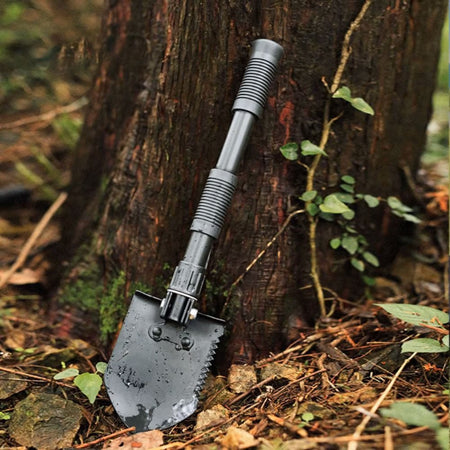 Foldable Camping Shovel: Compact, lightweight 2-in-1 tool with shovel and pickaxe modes. Perfect for camping, survival, and trail maintenance tasks.