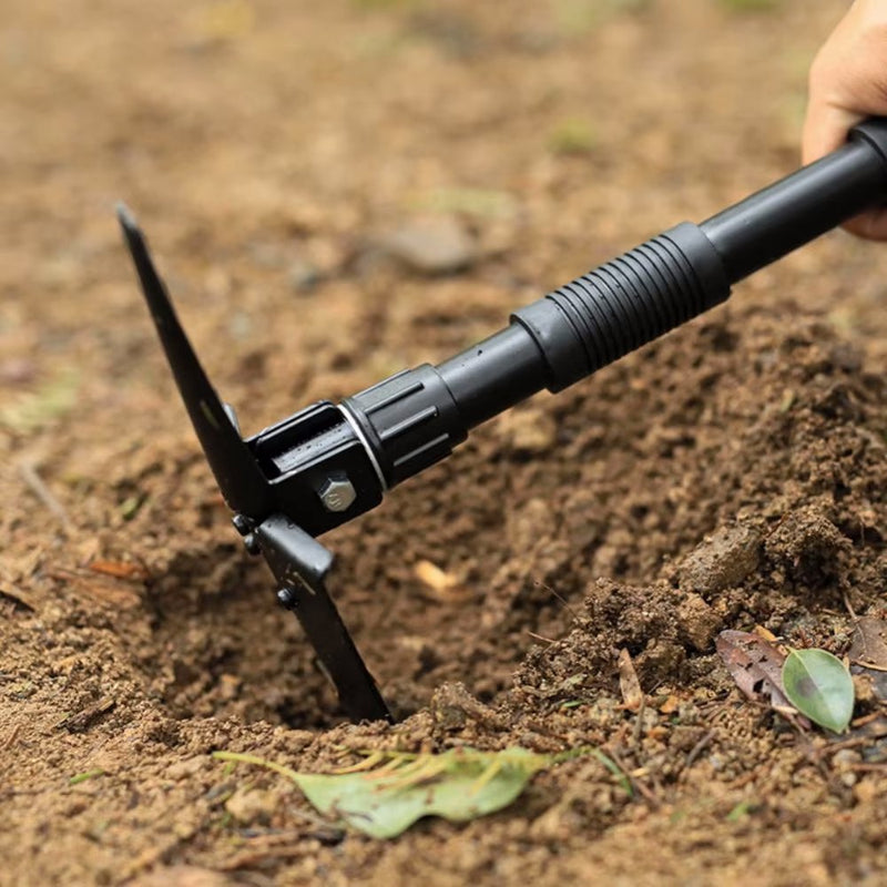 Foldable Camping Shovel: Compact, lightweight 2-in-1 tool with shovel and pickaxe modes. Perfect for camping, survival, and trail maintenance tasks.