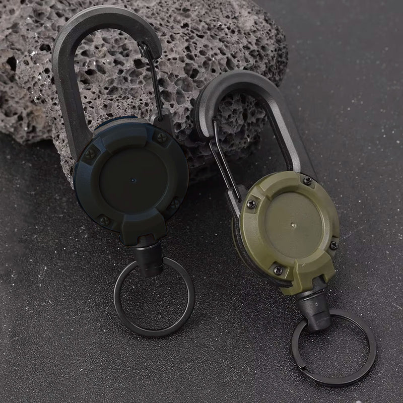 Steel Rope Retractable Carabiner: Durable and versatile with a strong steel wire, automatic retractable mechanism, and secure aluminum carabiner. Perfect for outdoor adventures.