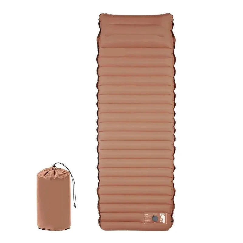 Self-Inflating Sleeping Pad: Durable, thick, and easy to inflate with a built-in foot pump. Lightweight and compact, perfect for camping comfort.