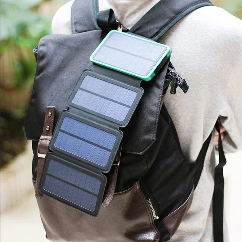 Solar Power Bank 100000mAh: High-capacity portable charger with solar charging, dual USB ports, and built-in LED light. Perfect for camping and outdoor adventures.