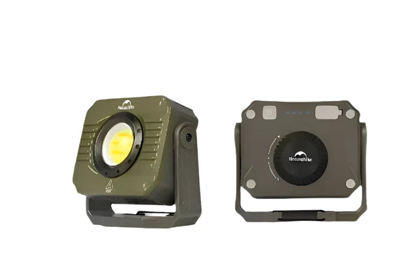 Portable Waterproof Floodlight: 1200 lumens, IPX4 waterproof, rechargeable with 3 color modes. Perfect for camping, hiking, and outdoor adventures."