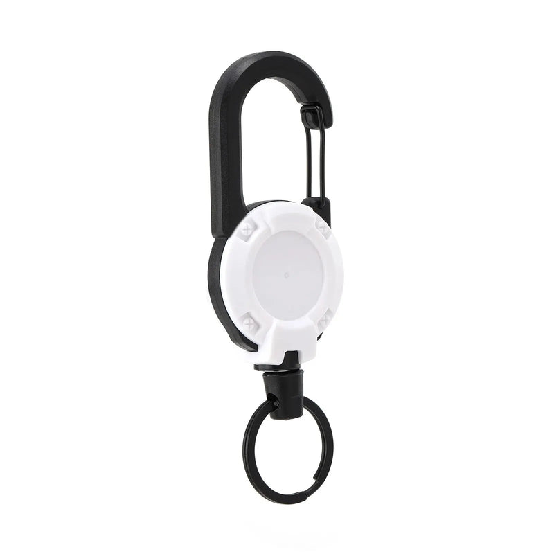 Steel Rope Retractable Carabiner: Durable and versatile with a strong steel wire, automatic retractable mechanism, and secure aluminum carabiner. Perfect for outdoor adventures.