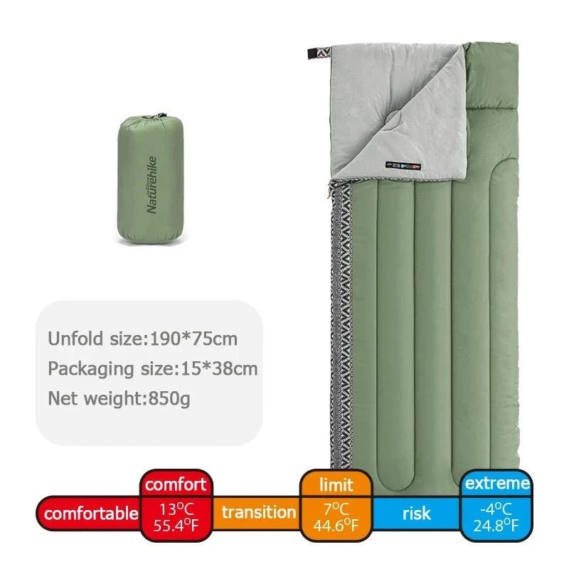 Boho Style L150 Cotton Sleeping Bag: Lightweight, portable, and versatile. Use as a blanket or connect two for a double sleeping bag. Ideal for spring, summer, and autumn adventures.